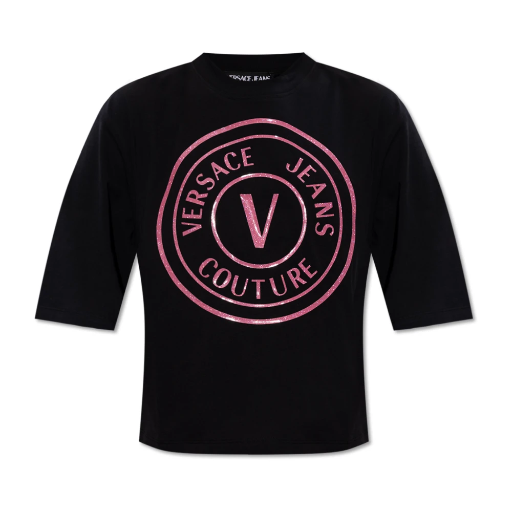 Versace Jeans Couture Zwarte T-shirts Polos voor vrouwen Black Dames