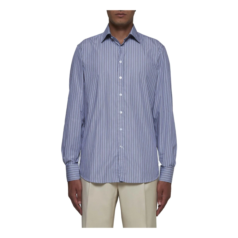 ETRO Blauw Gestreept Katoenen Overhemd Blue Heren