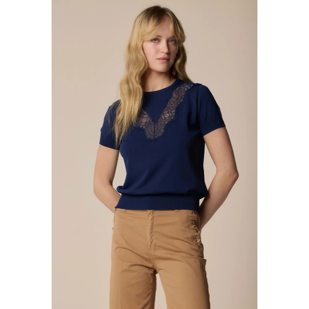 Kocca Stijlvolle Ronde Hals Gebreide Trui Blue Dames