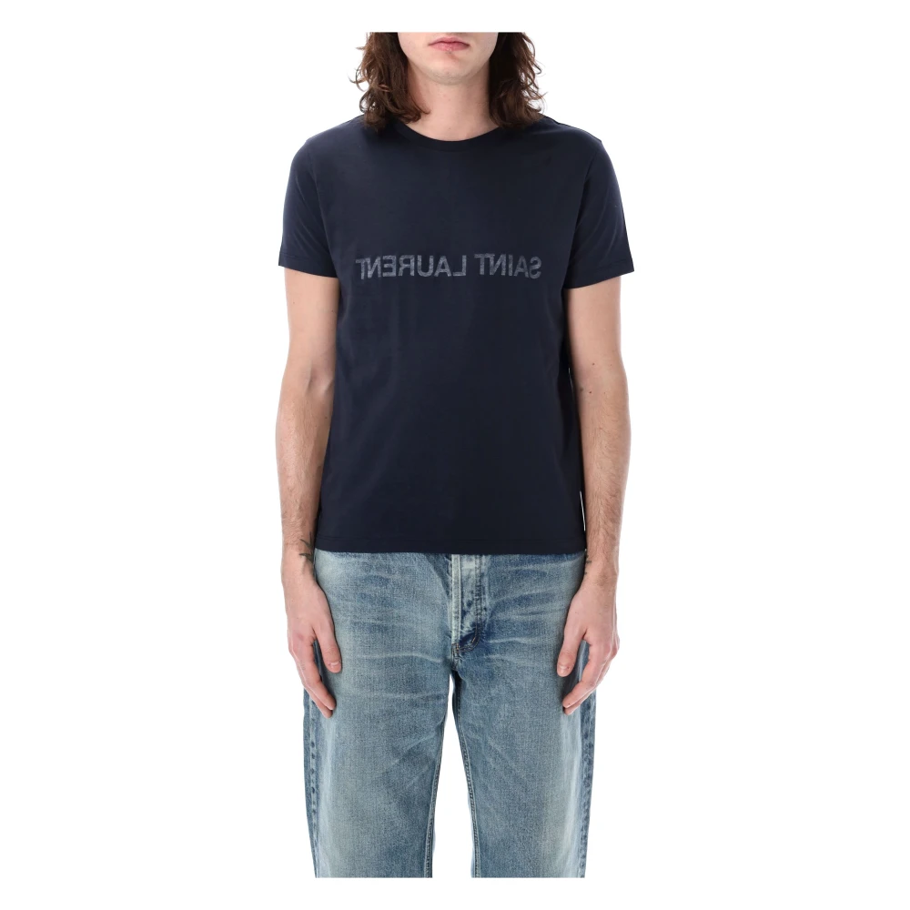 Saint Laurent Blauwe Reverse Logo T-Shirt Aw24 Blue Heren