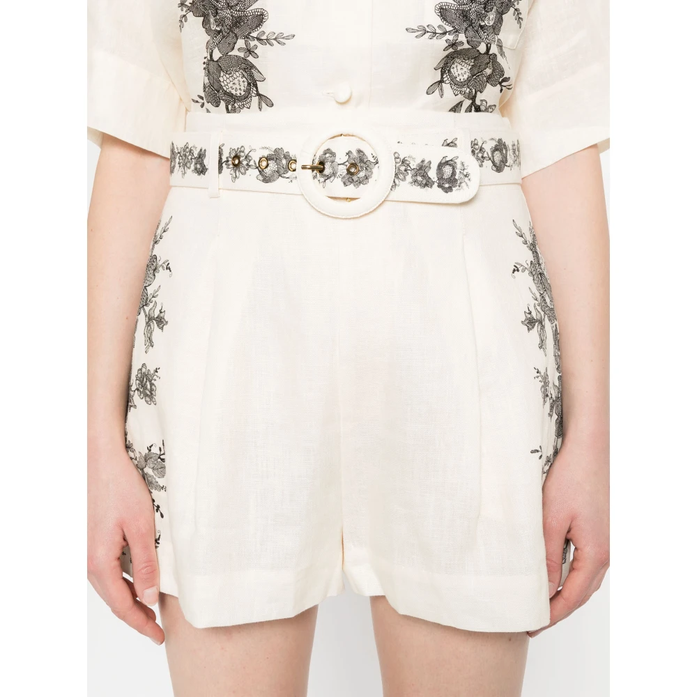 Zimmermann Bloemen Linnen Flat Front Shorts Beige Dames