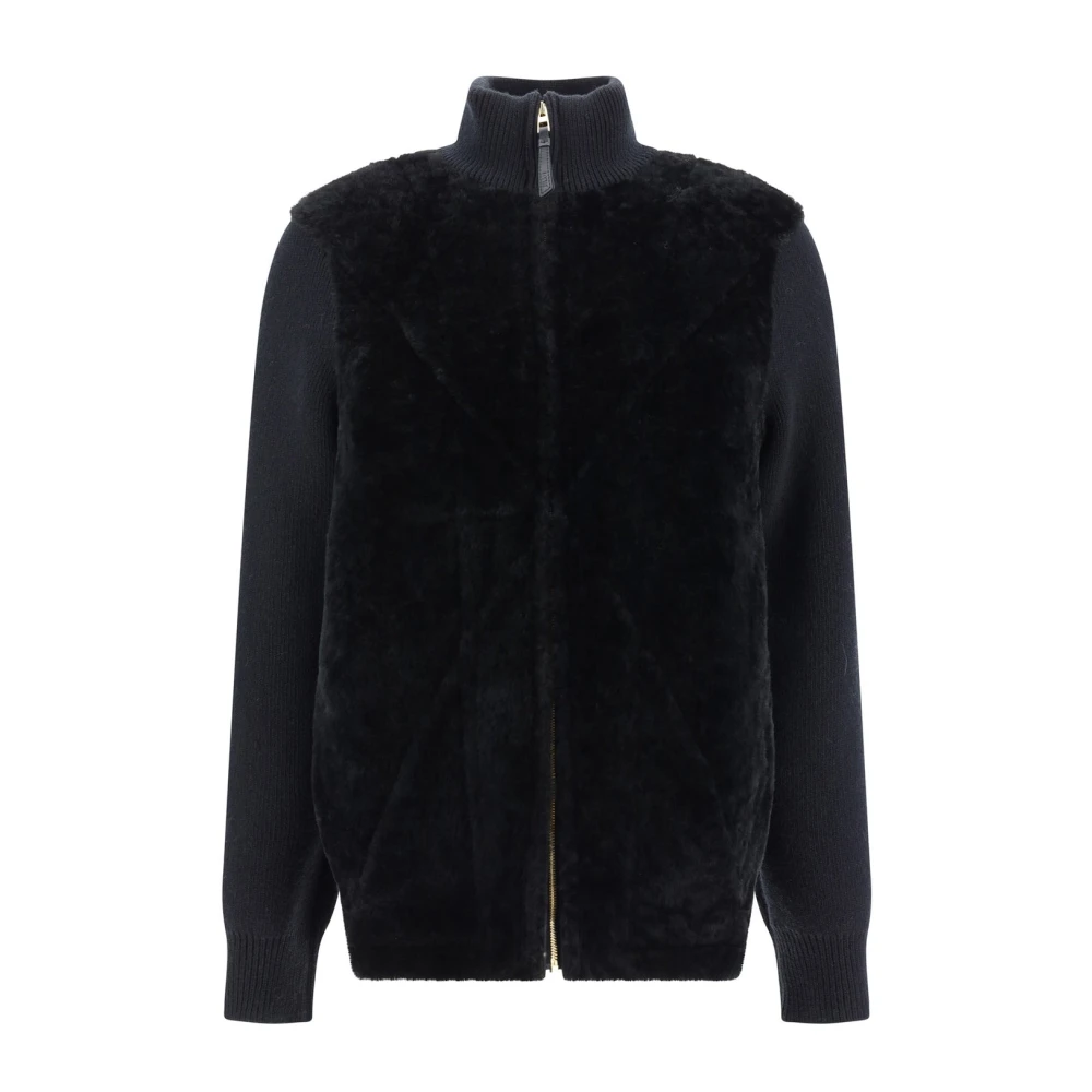 Loewe Shearling Fold Jacket med hög hals Black, Dam