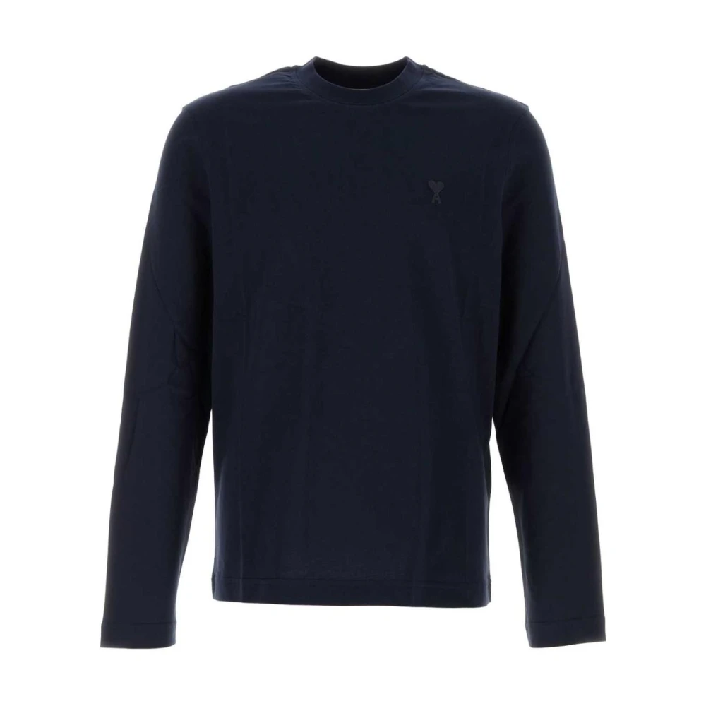 Ami Paris Mannelijk Blauw T-Shirt Met Ronde Hals En Lange Mouwen Met Hartlogo
