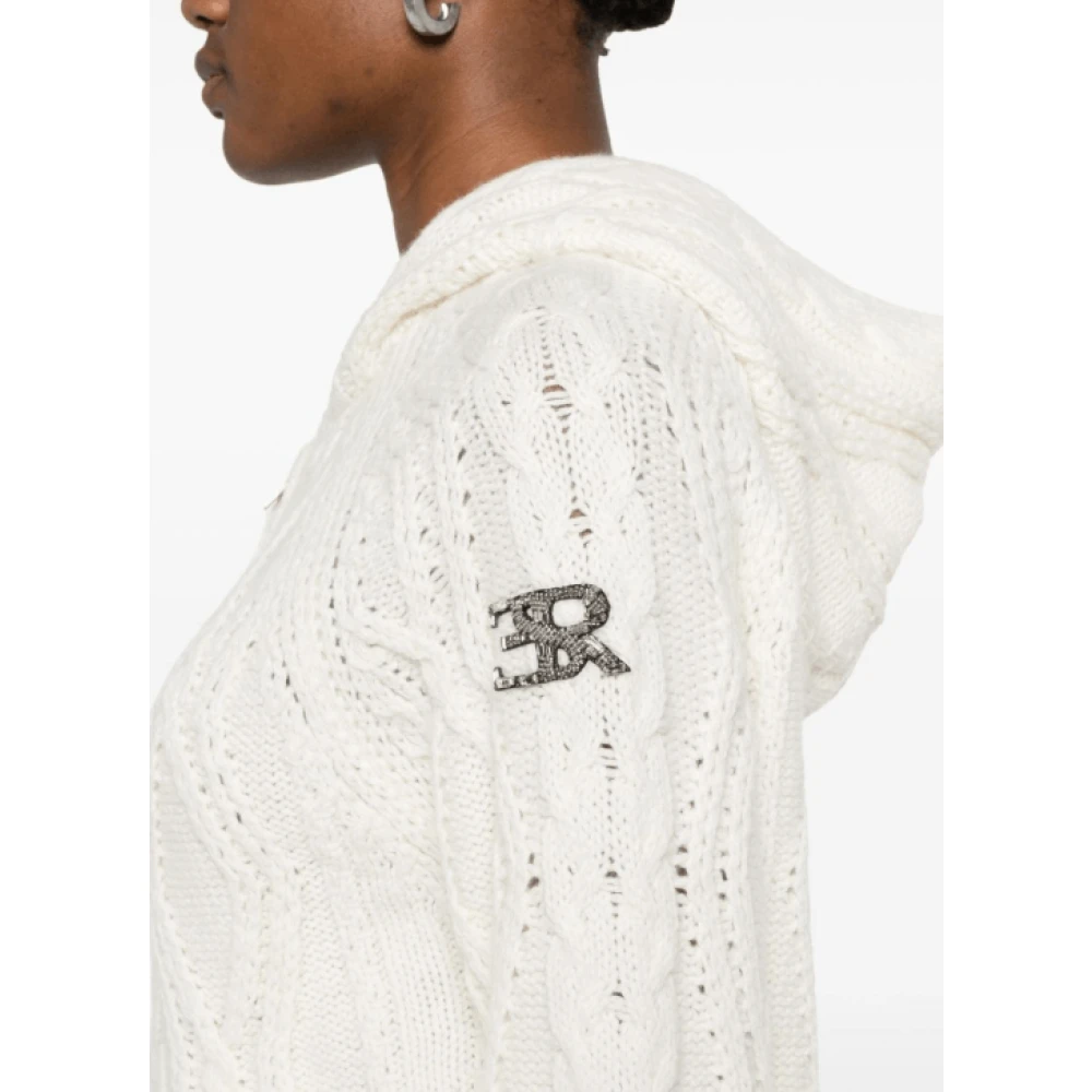 Ermanno Scervino Witte Cable-Knit Classic Hood Jas White Dames