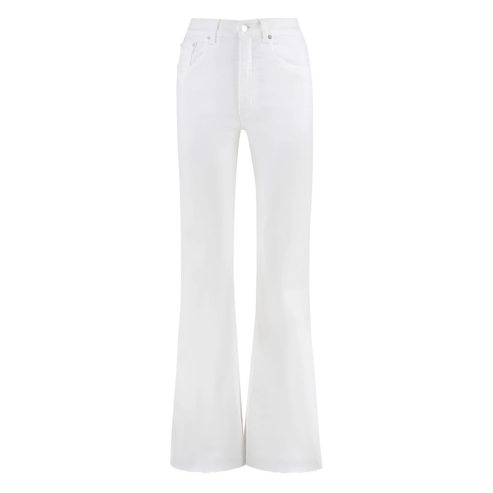 Lois Hög midja utsvängda jeans med fransad nederkant White, Dam