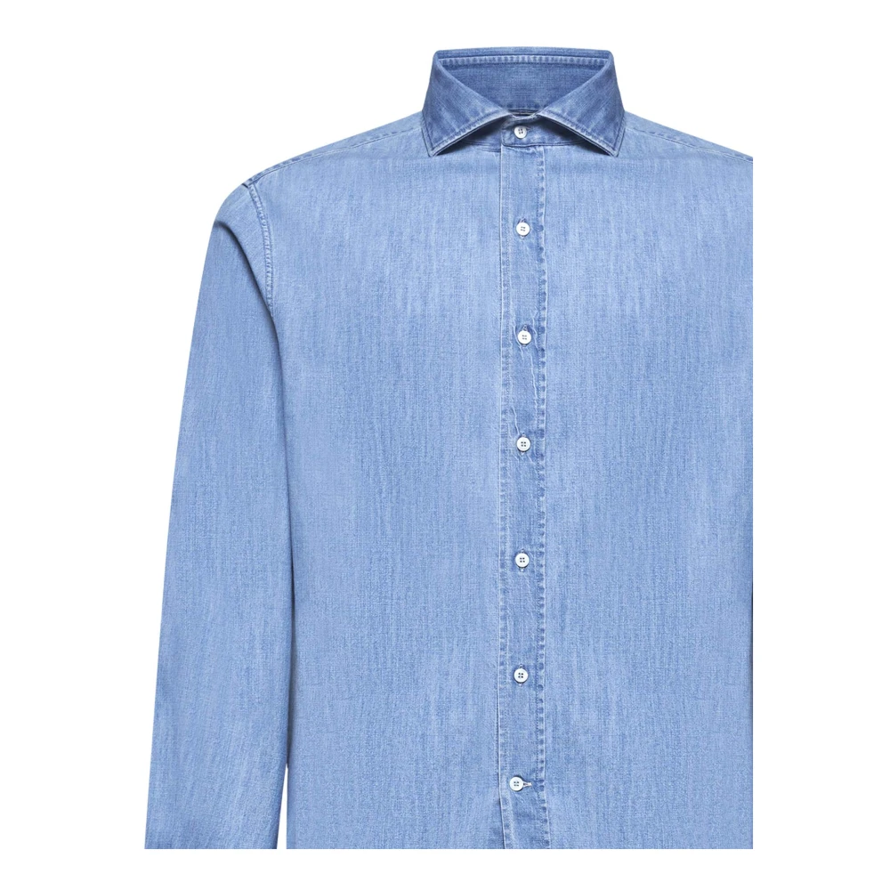 BRUNELLO CUCINELLI Blauw Katoenen Overhemd met Knoopsluiting Blue Heren