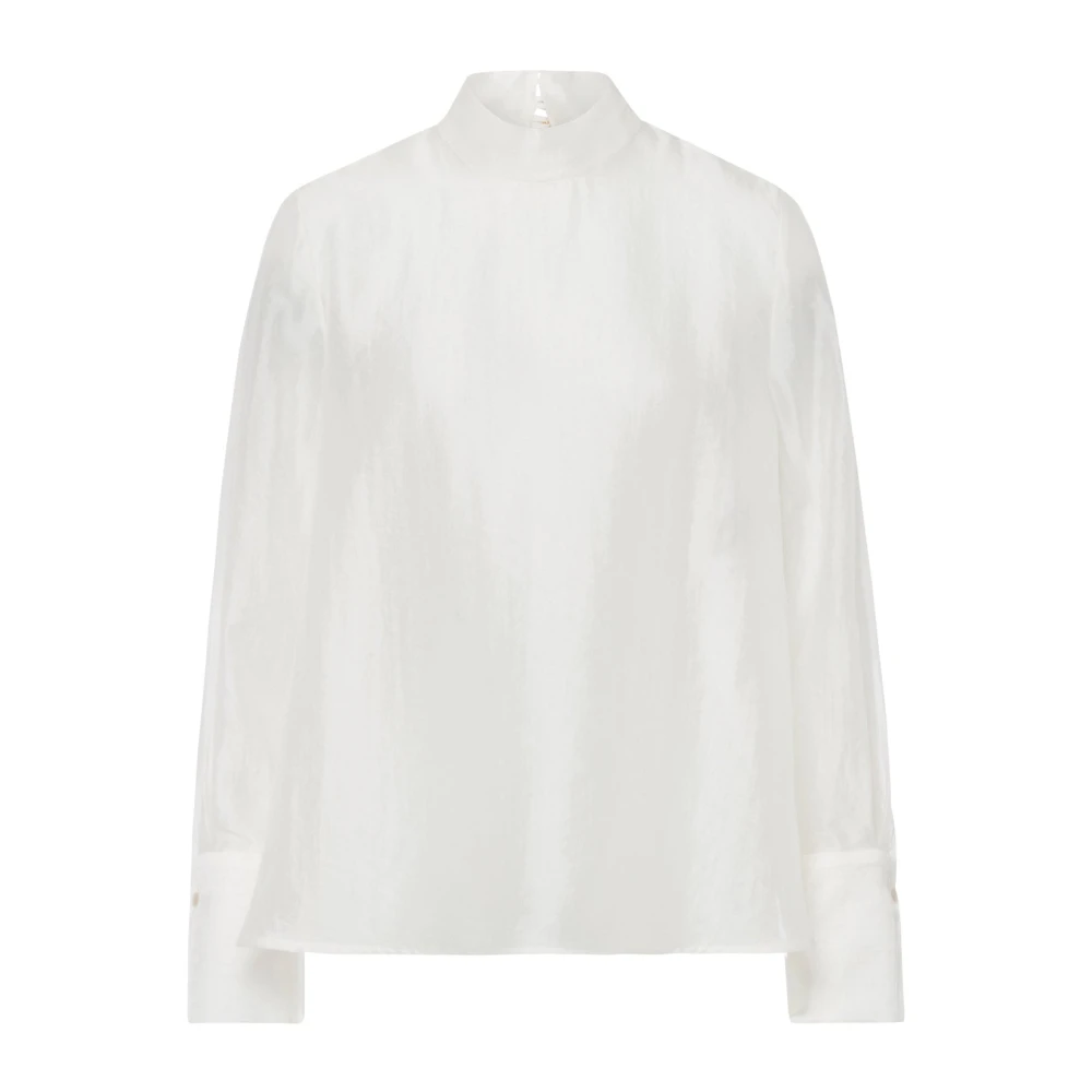 IVY OAK Genomskinlig Organza Blus med Ståkrage White, Dam