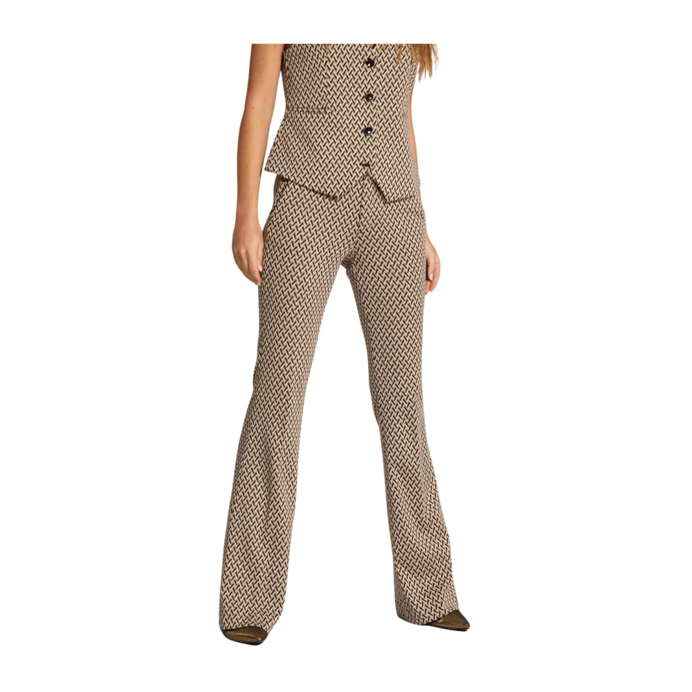 Mason's Slim Fit Beige Chino Broek met Houndstooth Patroon Beige Dames