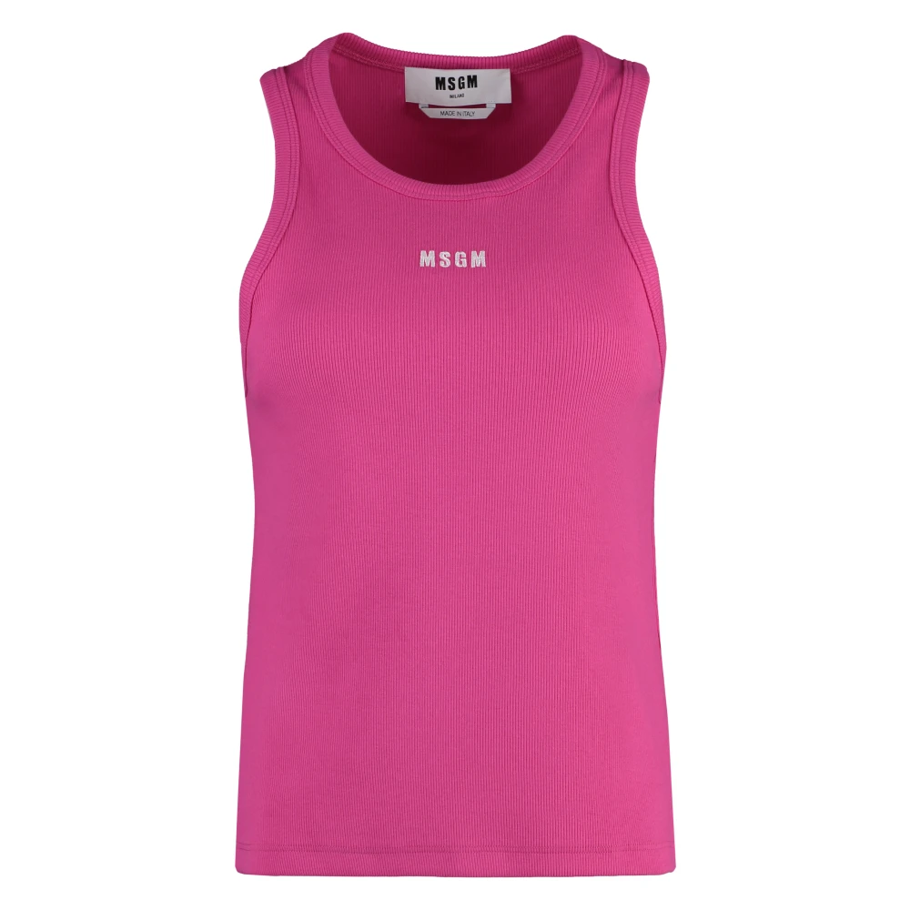 Msgm Geribbeld Katoenen Tanktop Pink Dames