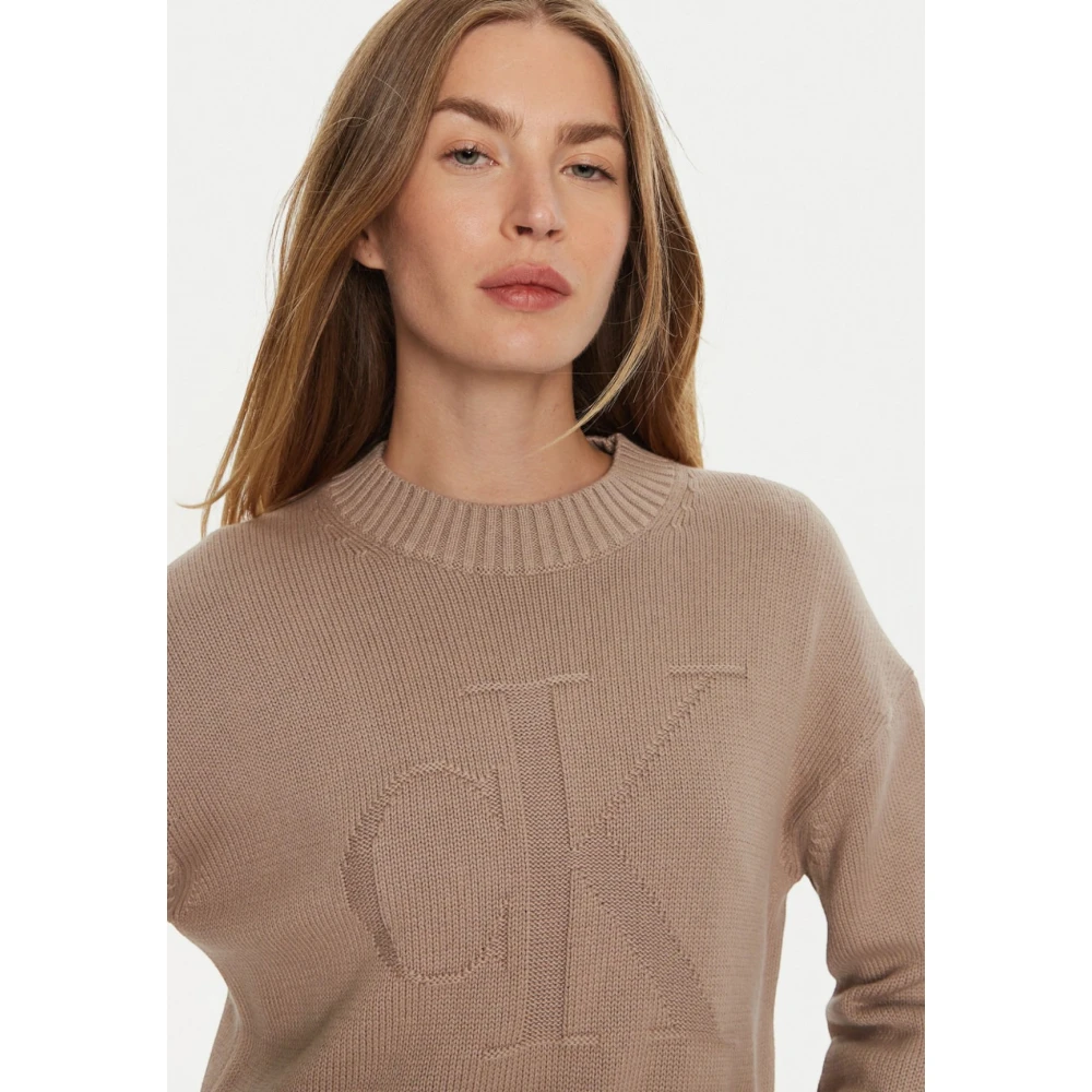 Calvin Klein Jeans Intarsia Loose Sweater Trendy Mode Vrouwen Brown Dames