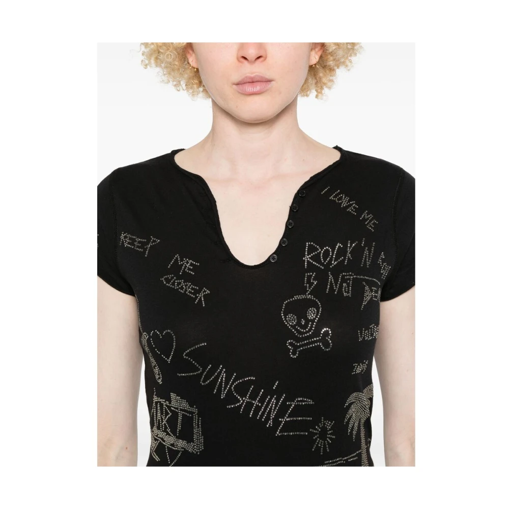 Zadig & Voltaire Zwart T-shirt met zijsplitten Black Dames
