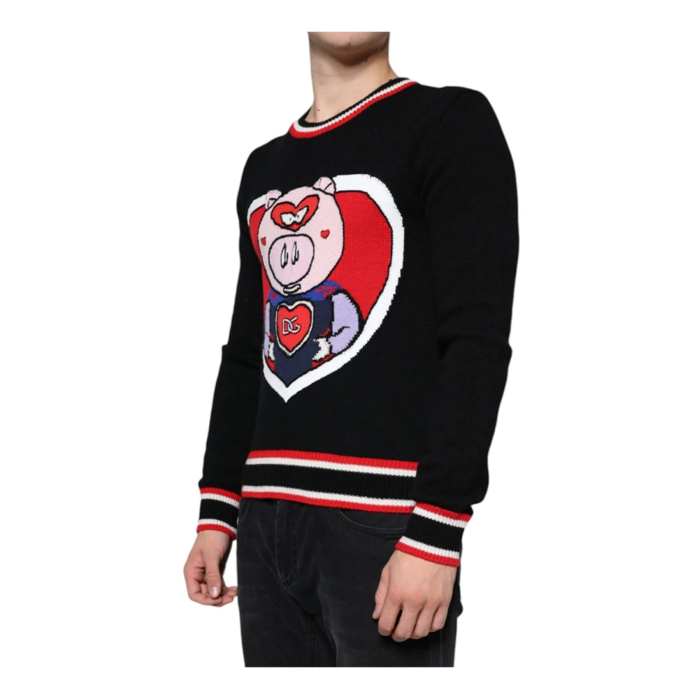 Dolce & Gabbana Luxe Cashmere Sweater met Pig of the Year Black Heren
