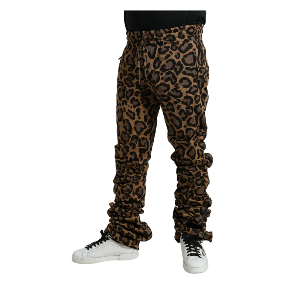 Dolce & Gabbana Leopard Print Jogger Broek Chic Stijl Brown Heren