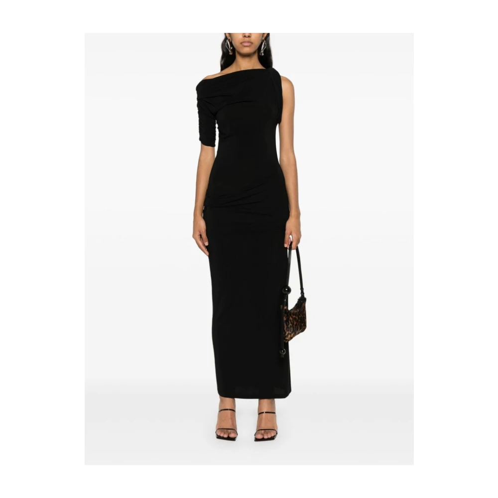 Jacquemus Zwarte Asymmetrische Hals Twist Jurk Black Dames