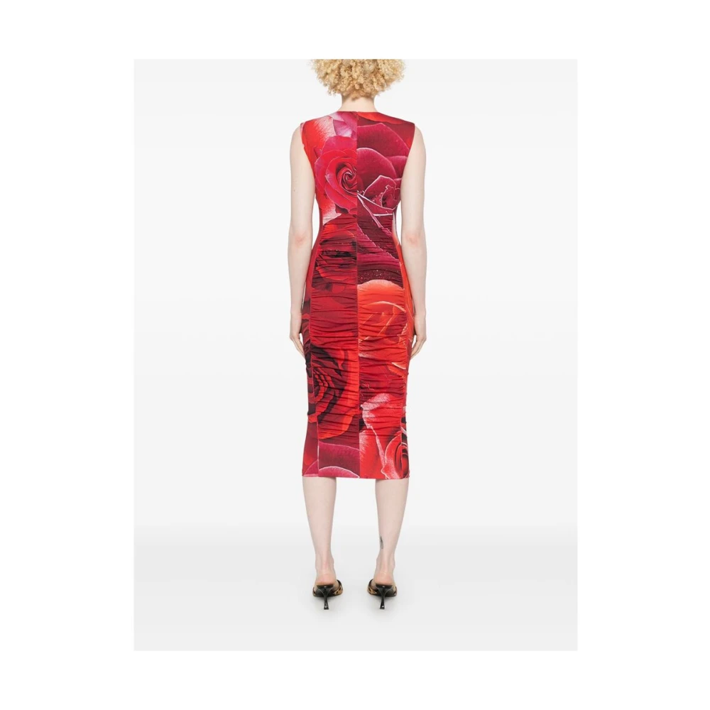 Roberto Cavalli Rode Gedrapeerde Mouwloze Jurk Red Dames