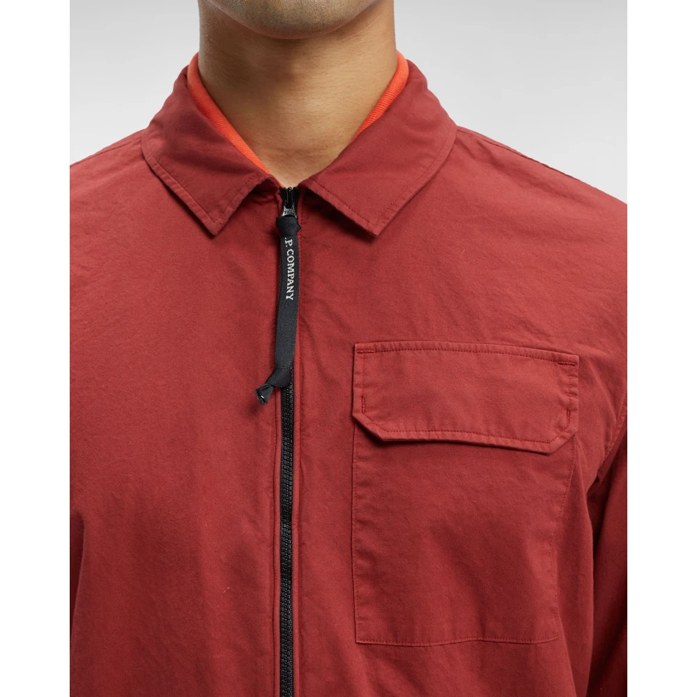 C.P. Company Klassiek Gabardine Overhemd met Rits en Veilige Borstzak Red Heren