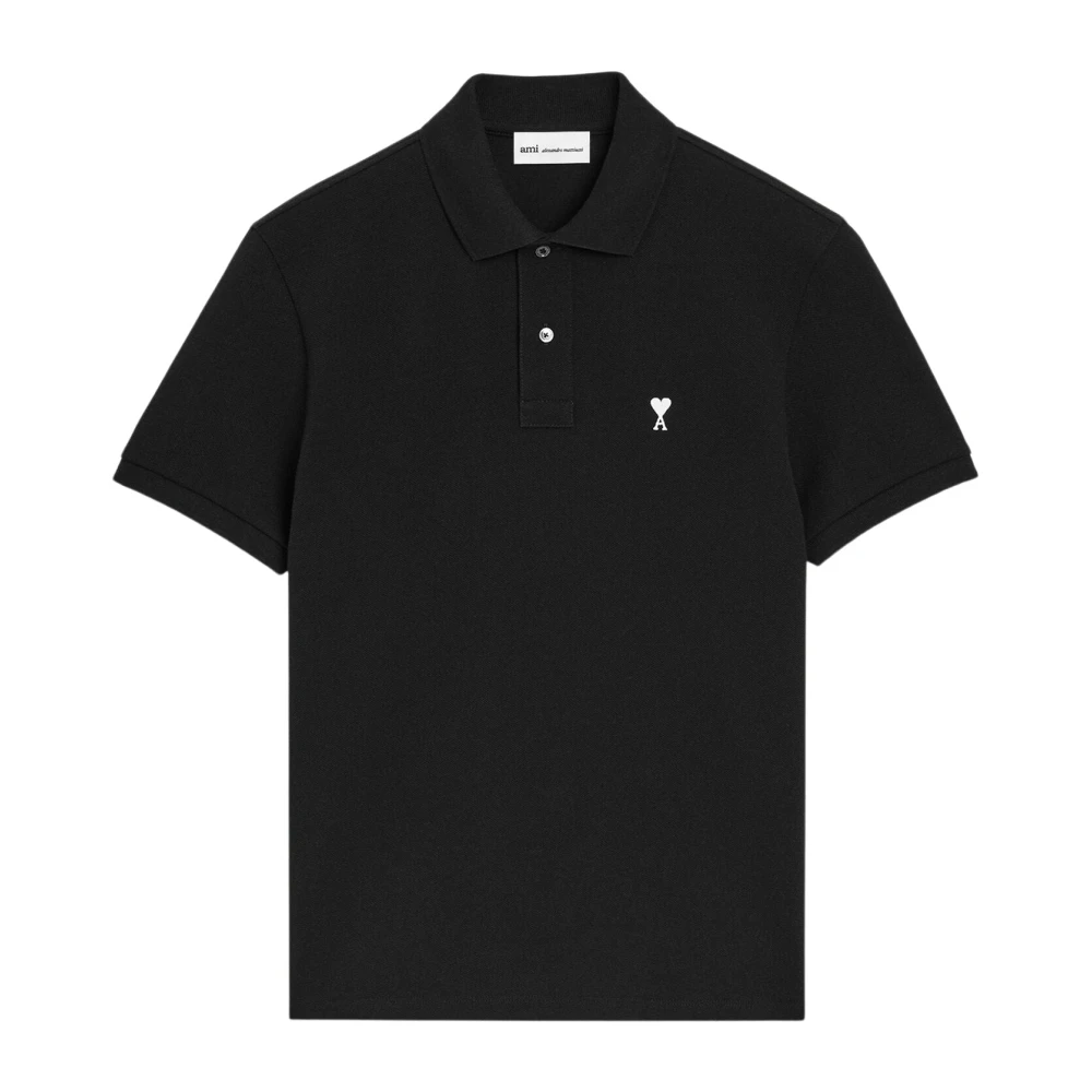 Ami Paris , Polo Shirts, Male, Black, Xl, Ami De Cœur Polo