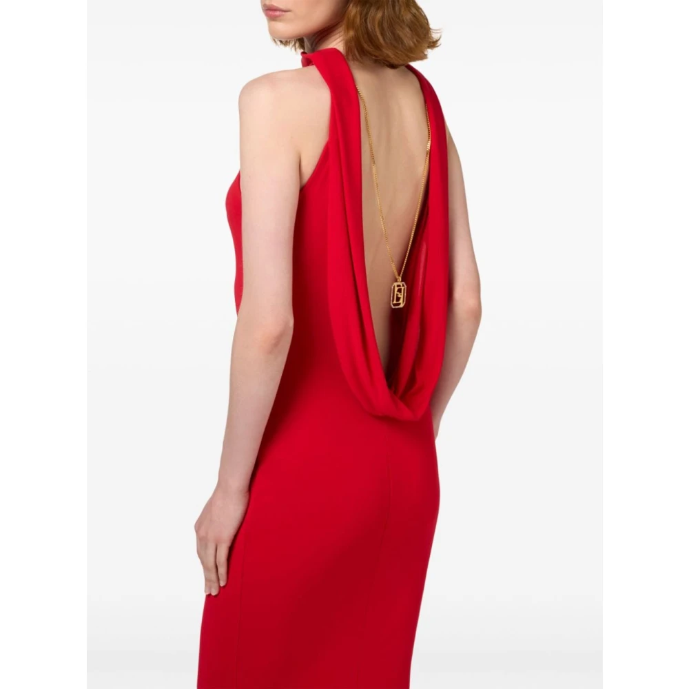 Elisabetta Franchi Rode Halternek Maxi Jurk Statement Red Dames