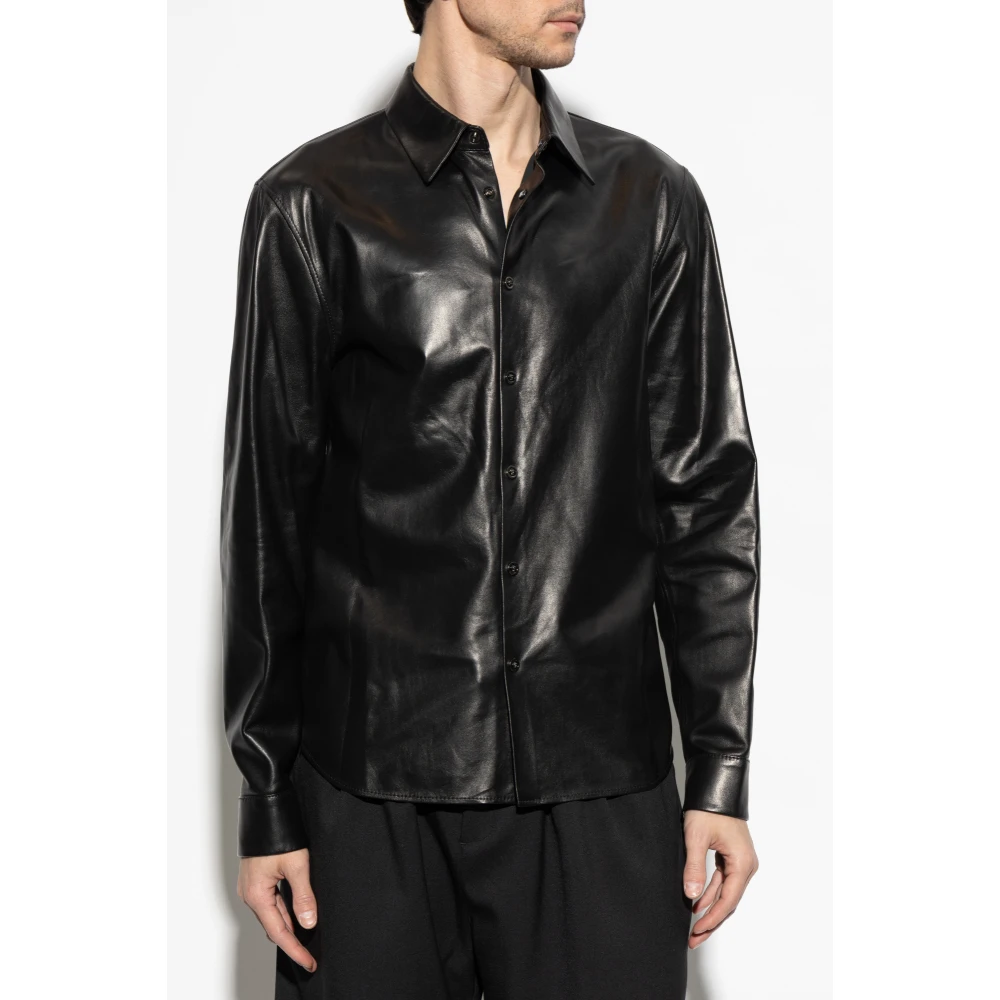 Versace Leren overhemd Black Heren