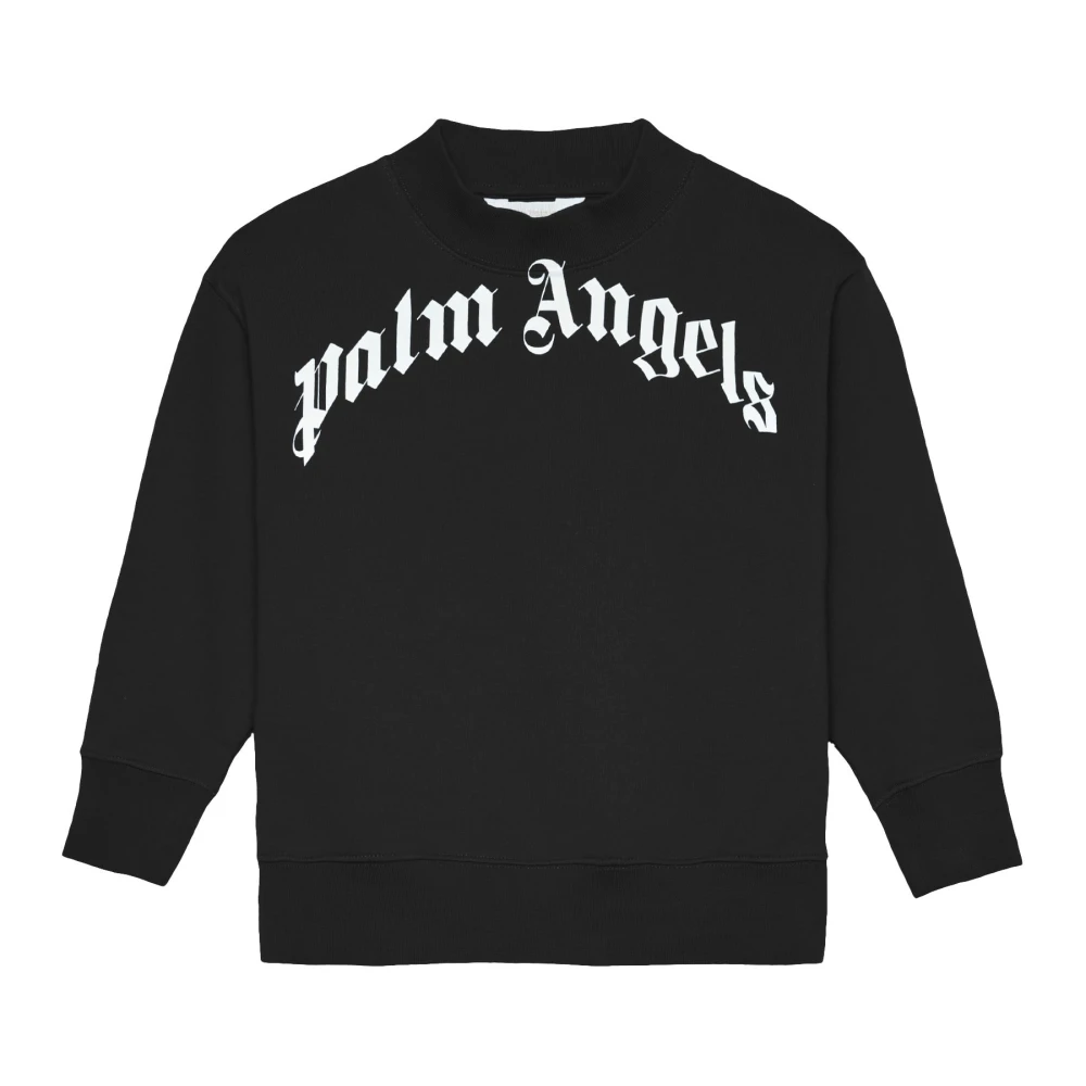 Palm Angels Black Curved Logo Reg. Crewneck - Male - Kids Sweatshirts - 10 Y - Kids