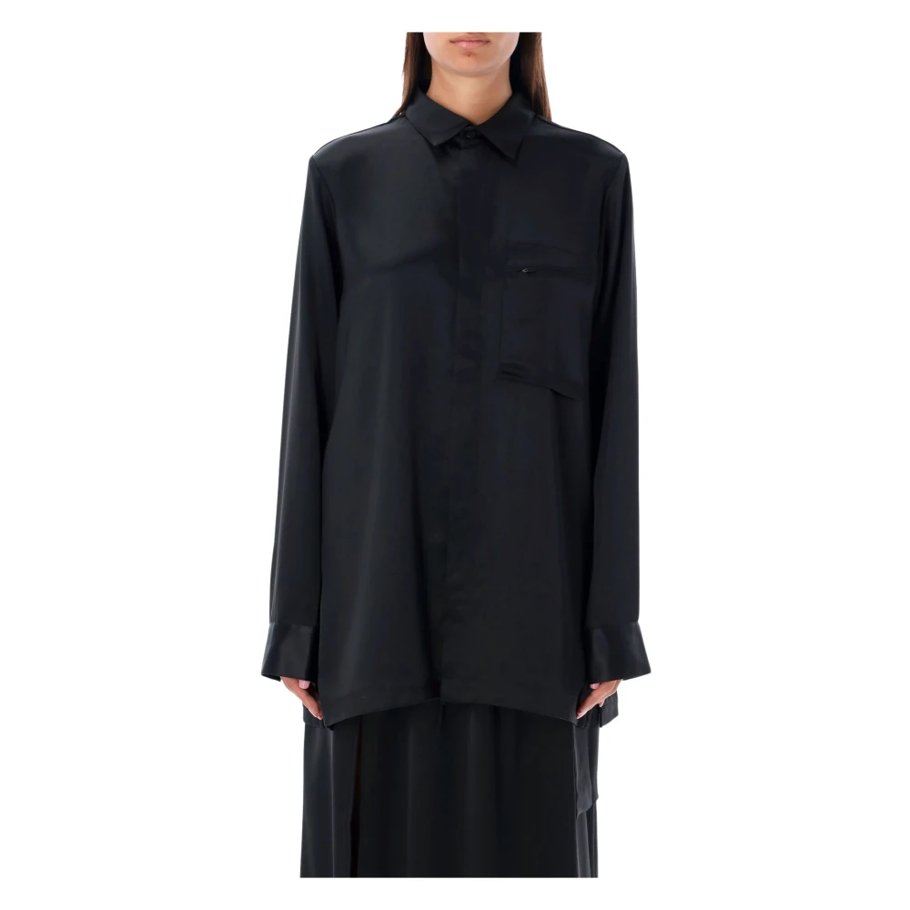 Y-3 Luxe Zijden Overhemd met Klassieke Kraag Black Dames