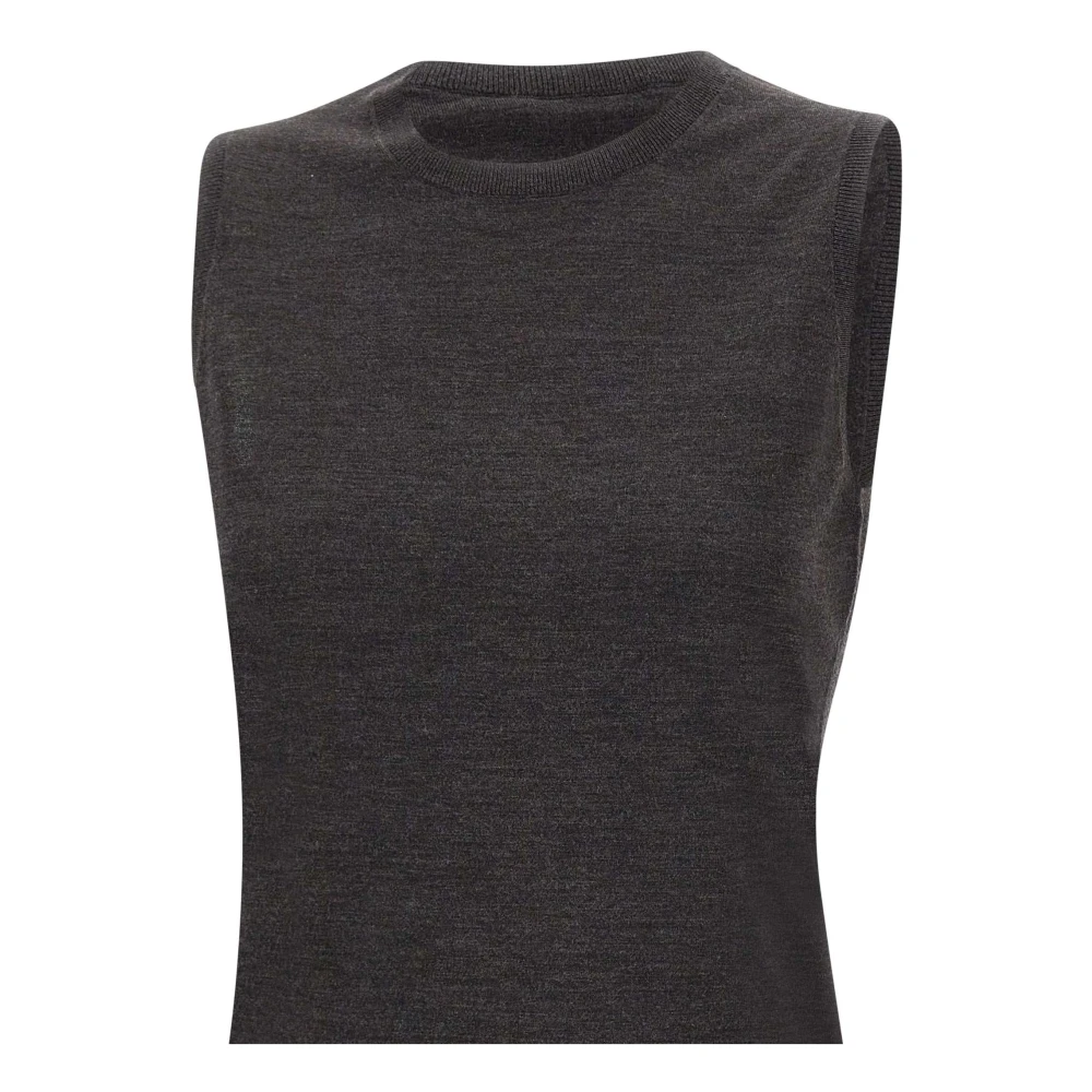 Theory Wollen Mouwloze Top Zwart Geribbelde Randen Gray Dames