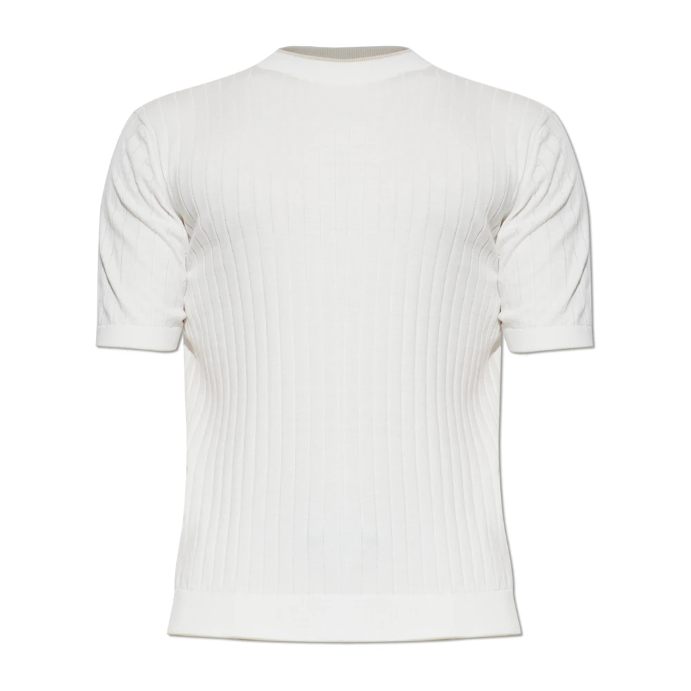 Eleventy Men's Beige T-Shirts, 2XL, Ribbed T-Shirt With A Crew Neck
