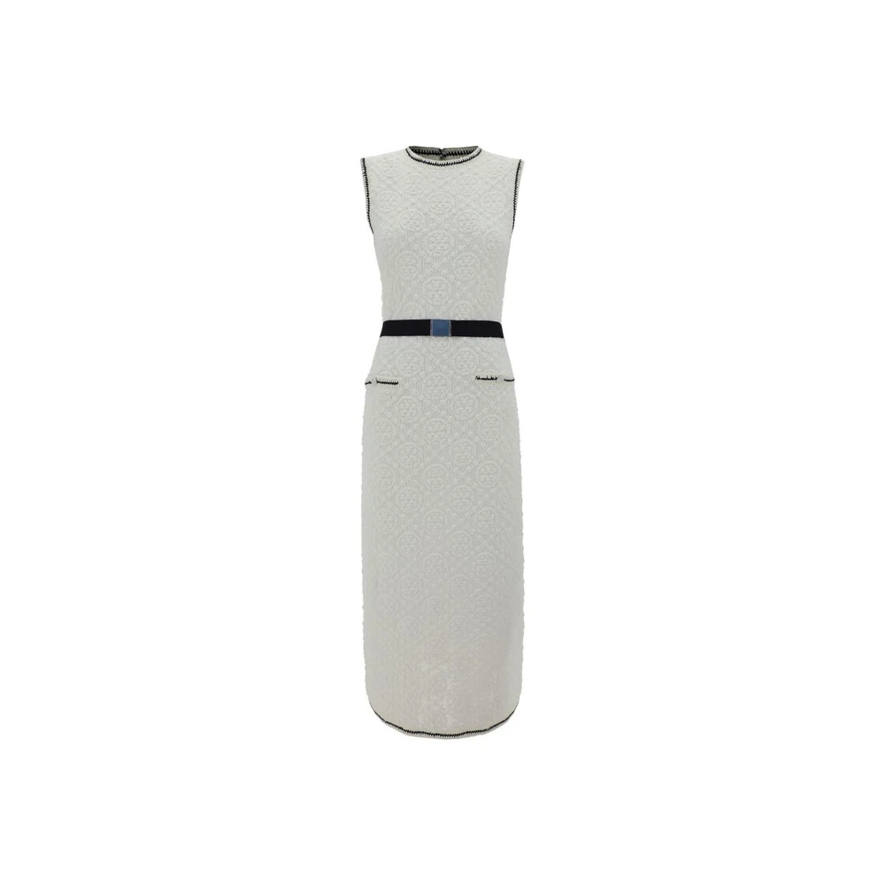 TORY BURCH Geborduurde Mouwloze Lange Jurk met Zakken White Dames
