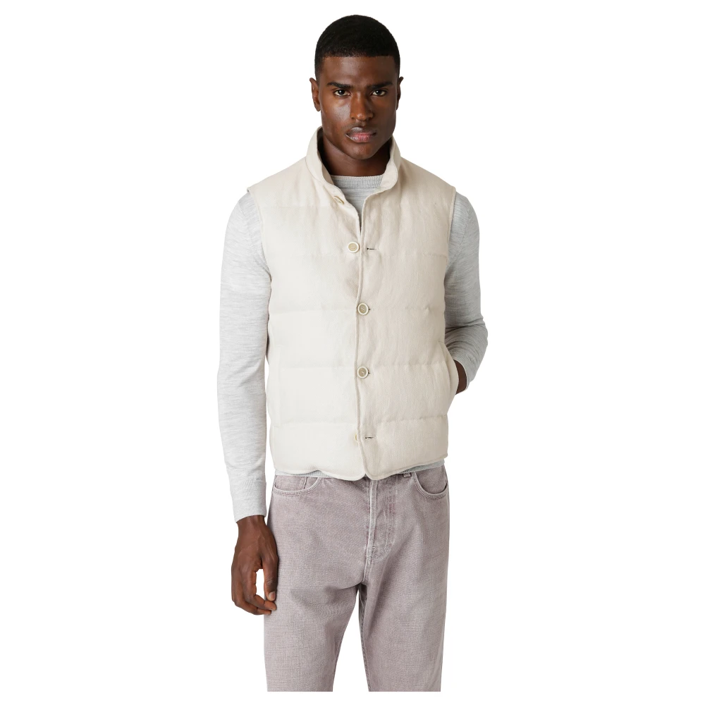 Eleventy Linnen Staande Kraag Lente Gilet Beige Heren