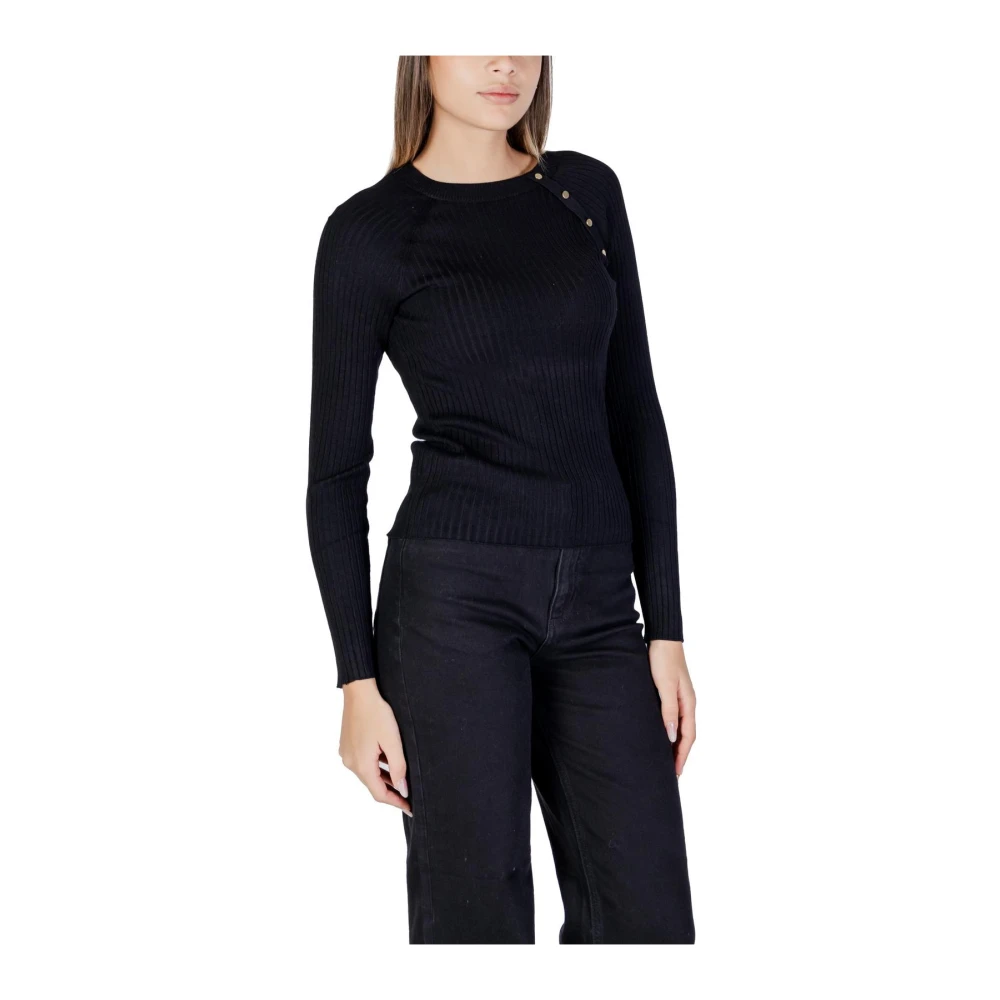 Only Geribbelde gebreide trui met lange mouwen Black Dames