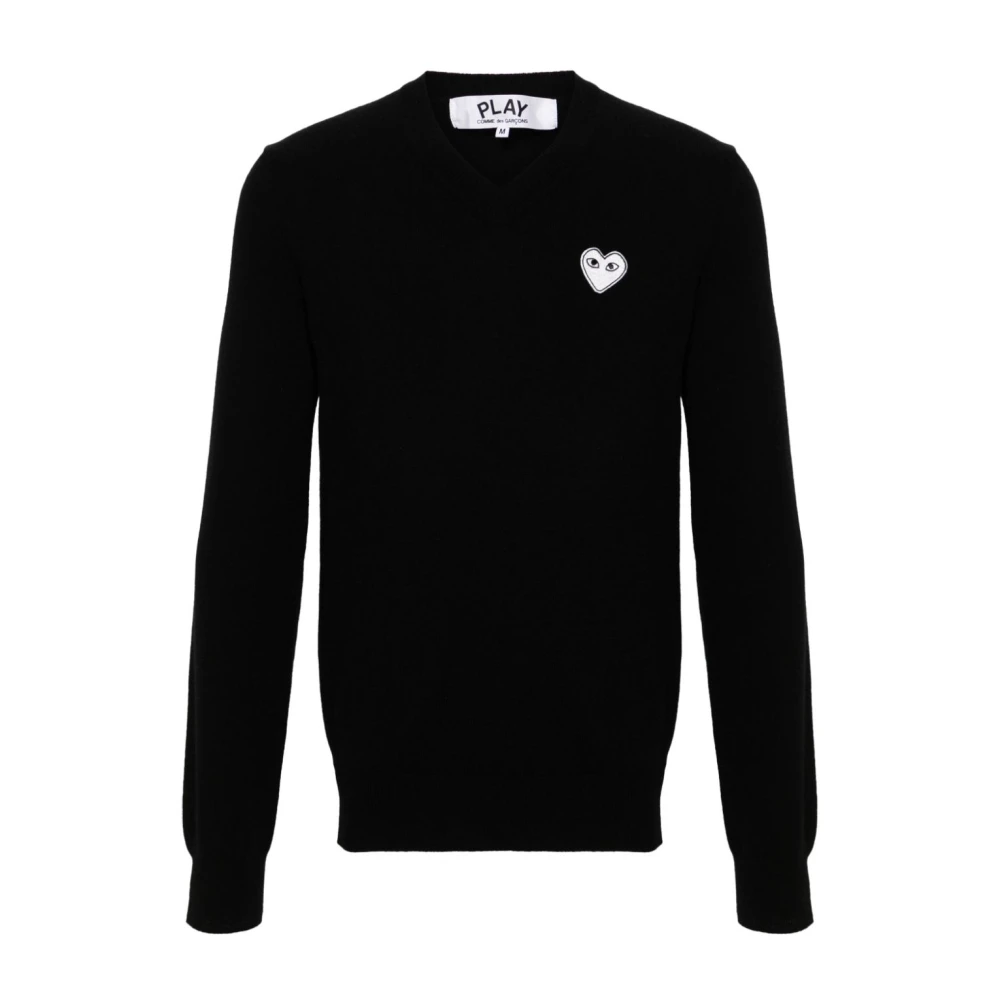 Comme des Garçons Play Svart Ullstickad Tröja med Hjärtmärke Black, Herr