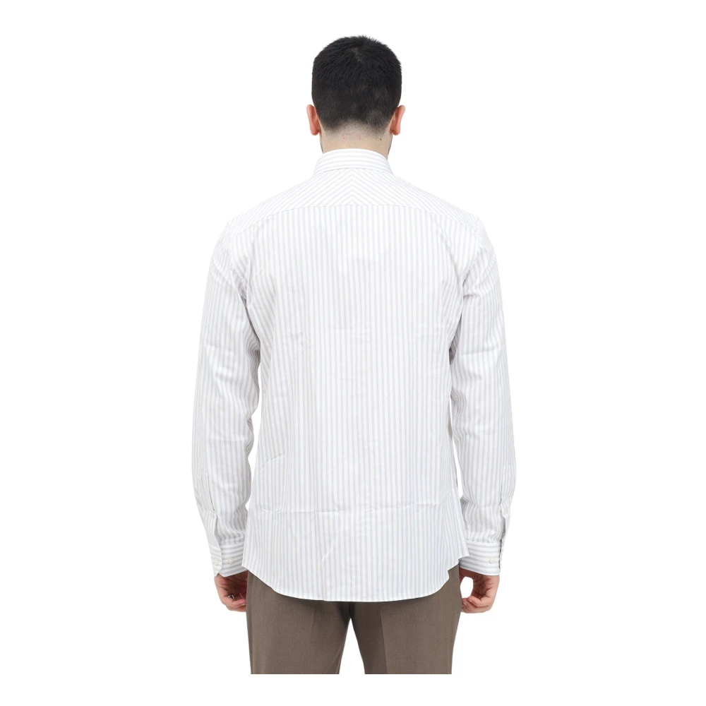 Selected Homme Wit Gestreept Overhemd Lange Mouw Beige Heren