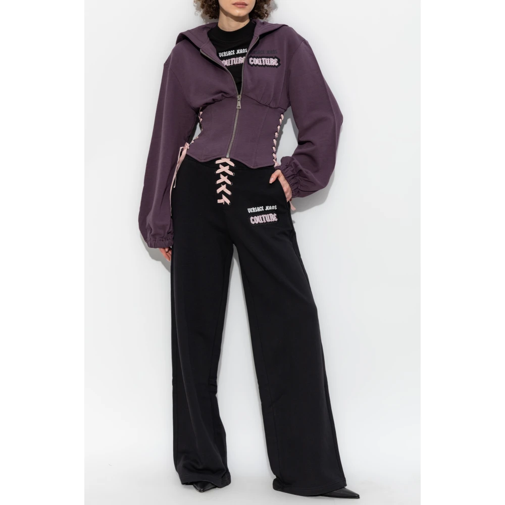 Versace Jeans Couture Sweatshirt met decoratieve zijveters Purple Dames