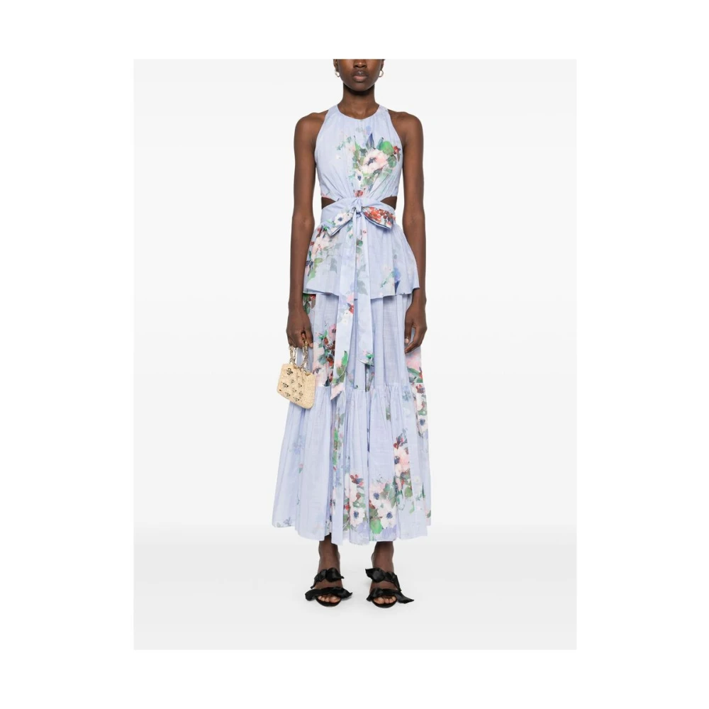 Zimmermann Bloemenprint Uitgesneden Gelaagde Jurk Blue Dames