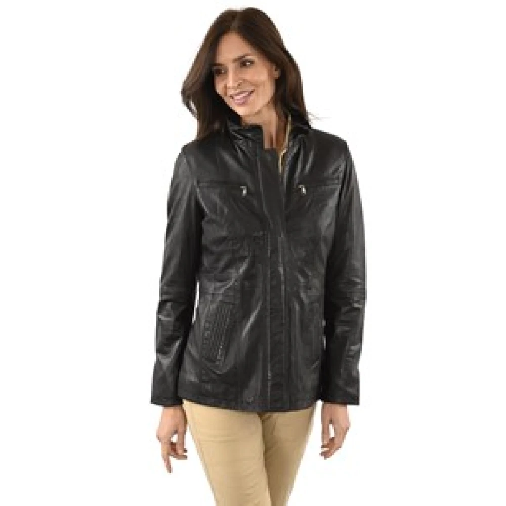 La Canadienne Zwarte Leren Comfort Vest Eco-Vriendelijk Black Dames