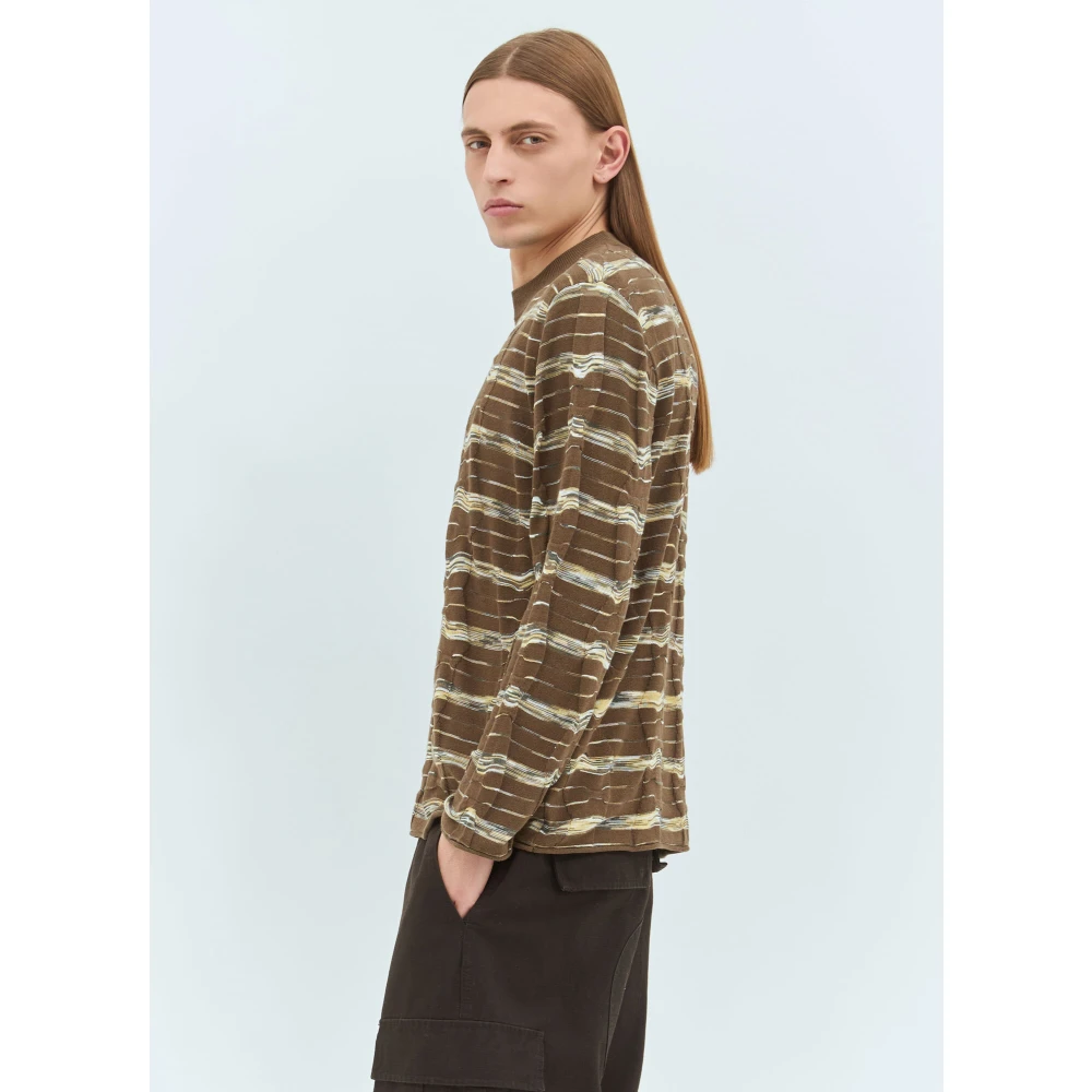 Brain Dead Gestreepte Crewneck Sweater Brown Heren
