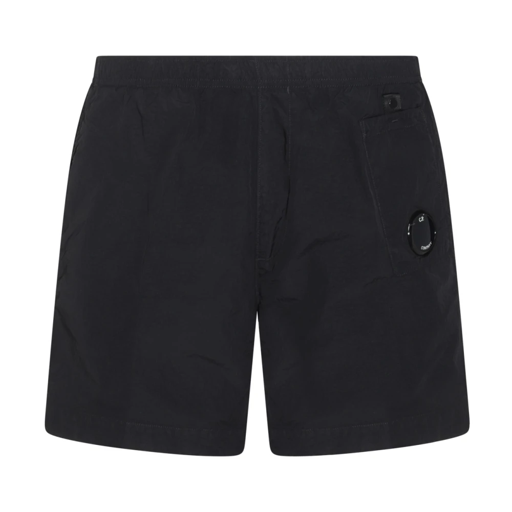 C.P. Company Zwarte Elastische Taille Logo Zakken Shorts Black Heren