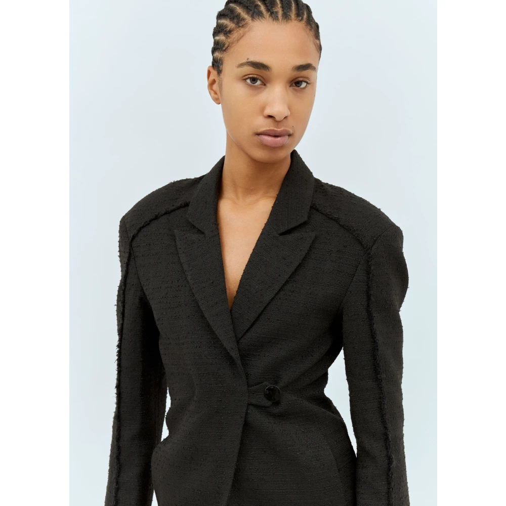 Ganni Gefranjerde Tweed Blazer Black Dames