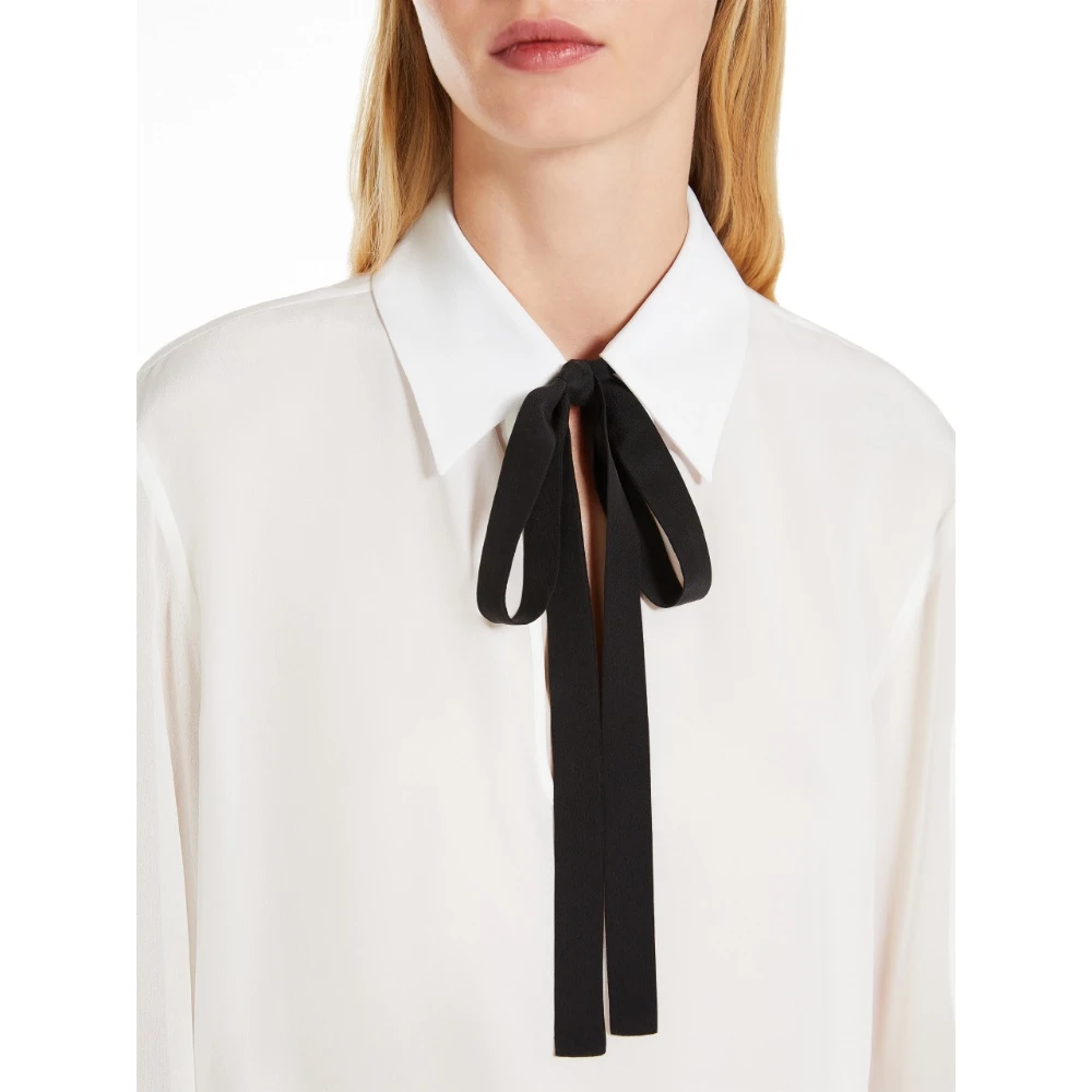 Max Mara Studio Zijden blouse met strik White Dames