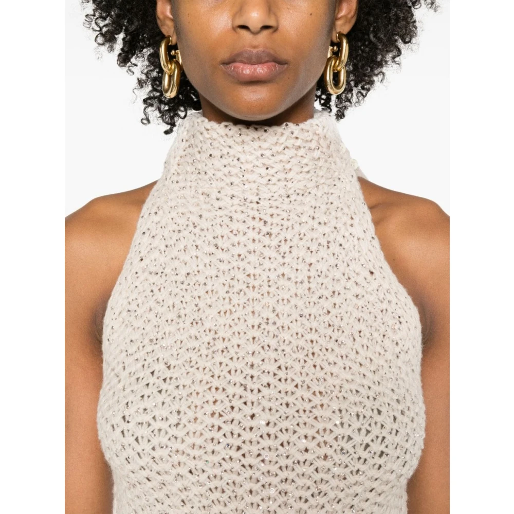 Ermanno Scervino Kristalversierde Naakte Wollen Trui White Dames