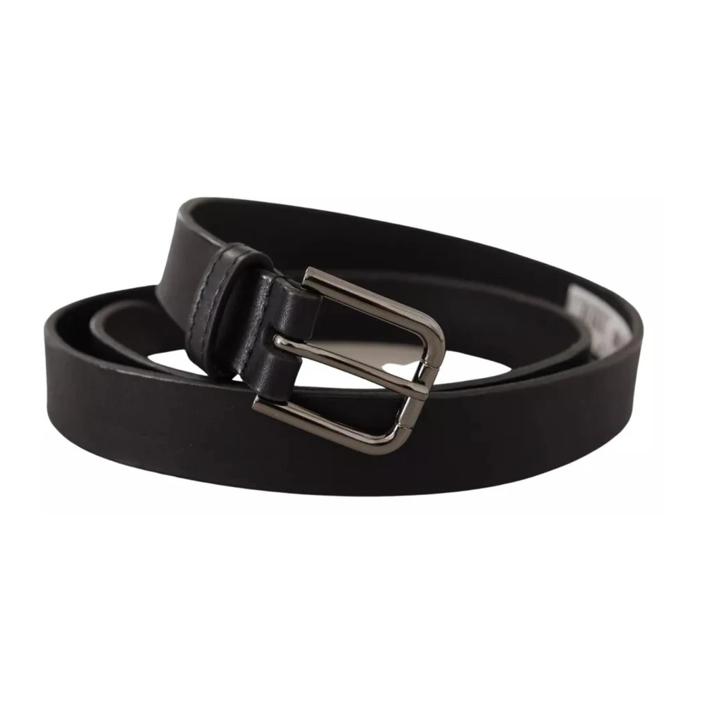 Dolce & Gabbana Zwart Leren Klassieke Riem met Metalen Logo Gesp Black Unisex