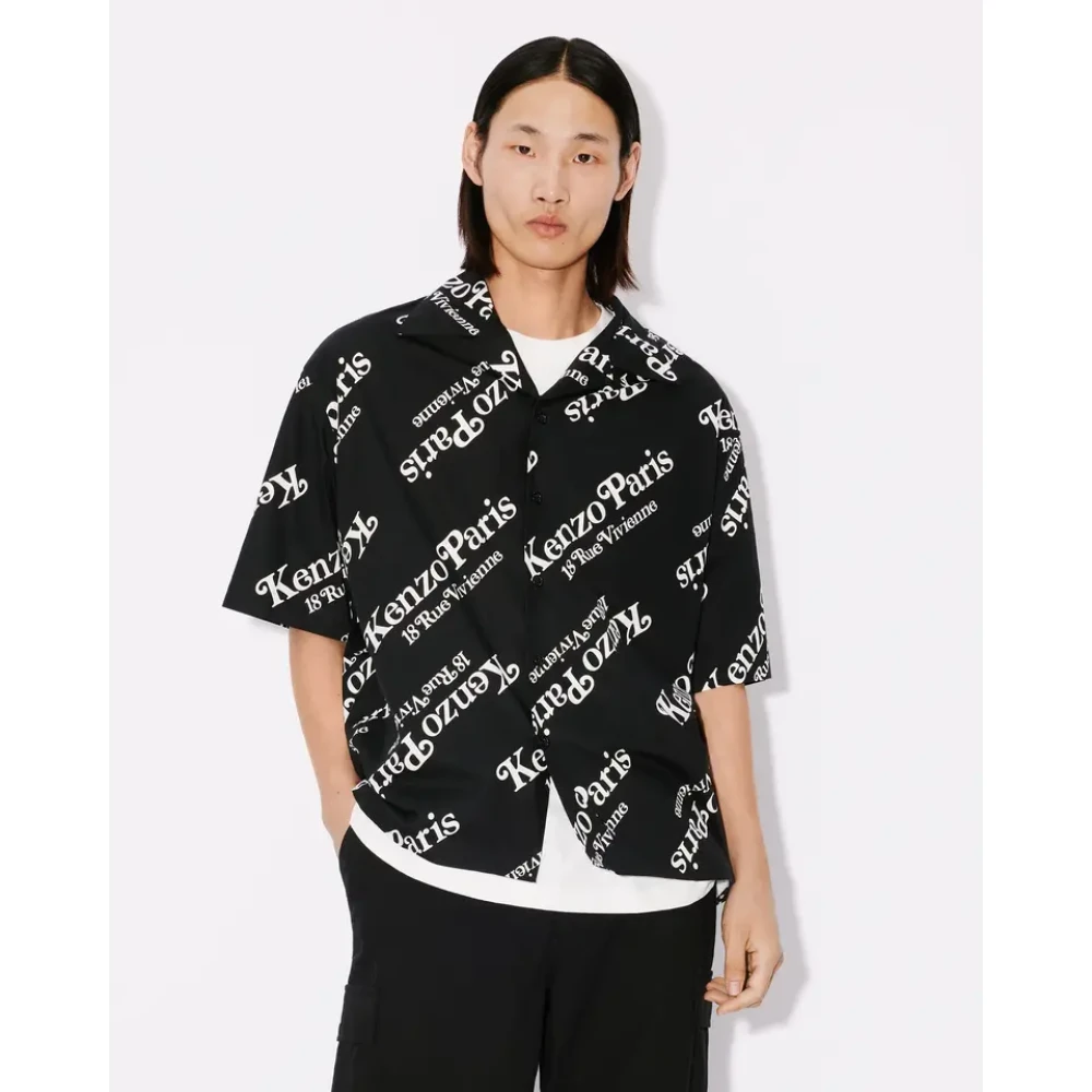 Kenzo Zwarte Hawaïaanse overhemd met origineel monogram Black Heren