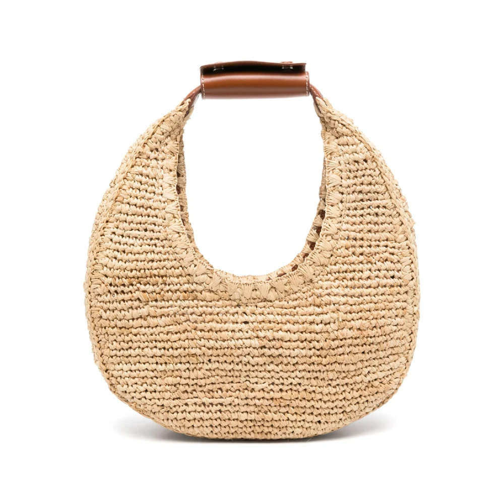 Staud Raffia Geweven Tas met Leren Rand Beige Dames