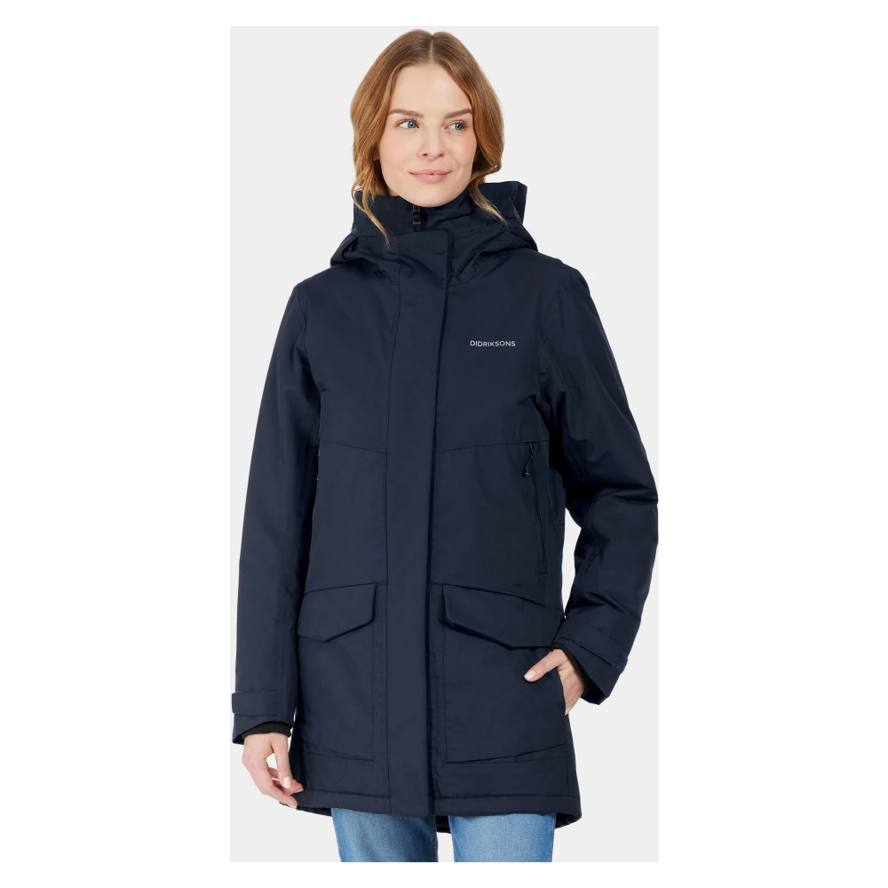 Didriksons Verstelbare Parka met Rits en Capuchon Blue Dames