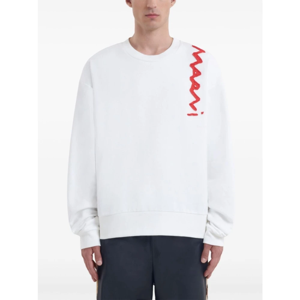 Marni Logo Appliqué Sweater White Heren