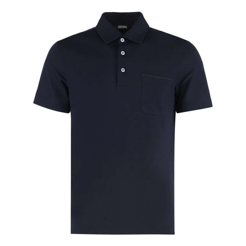Ermenegildo Zegna Katoenen Polo Shirt met Voorzak Blue Heren