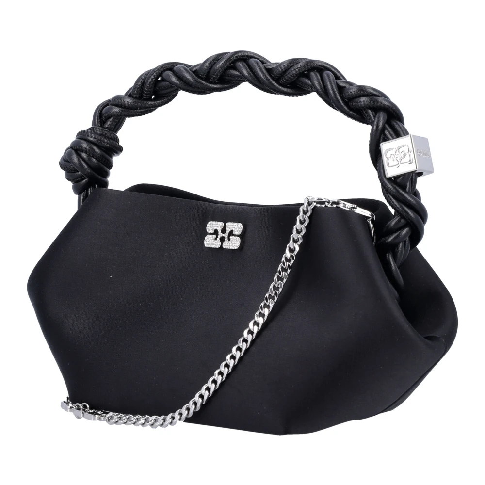 Ganni Zwarte Satijnen Handtas met Kristaldetails Black Dames