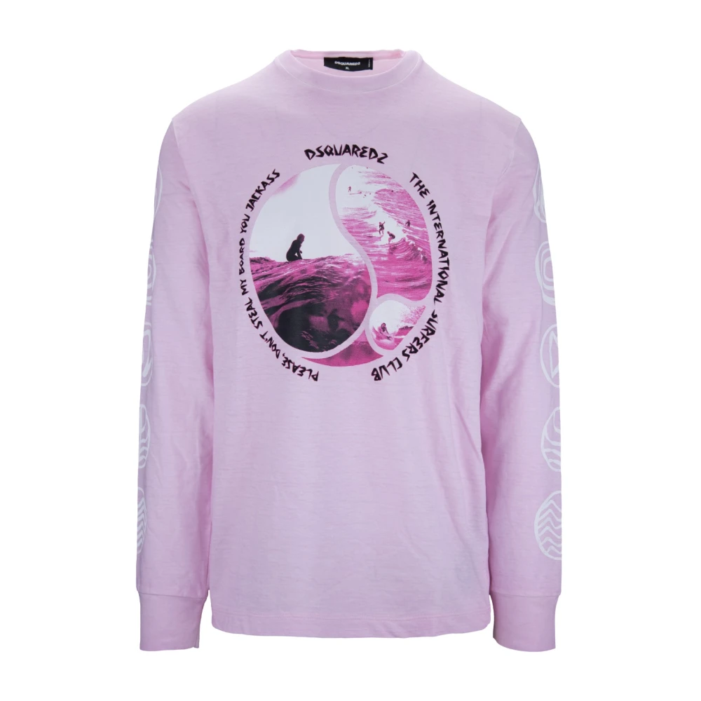 Dsquared2 Yin Yang Grafische Longsleeve T-shirt Pink Heren