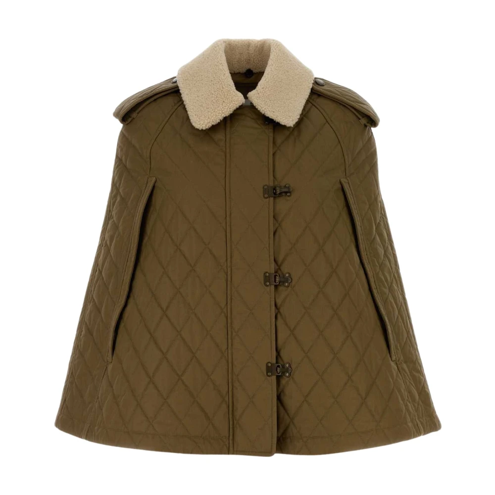 Burberry Women's Green Heath Quilted Cape With Shearling Neck