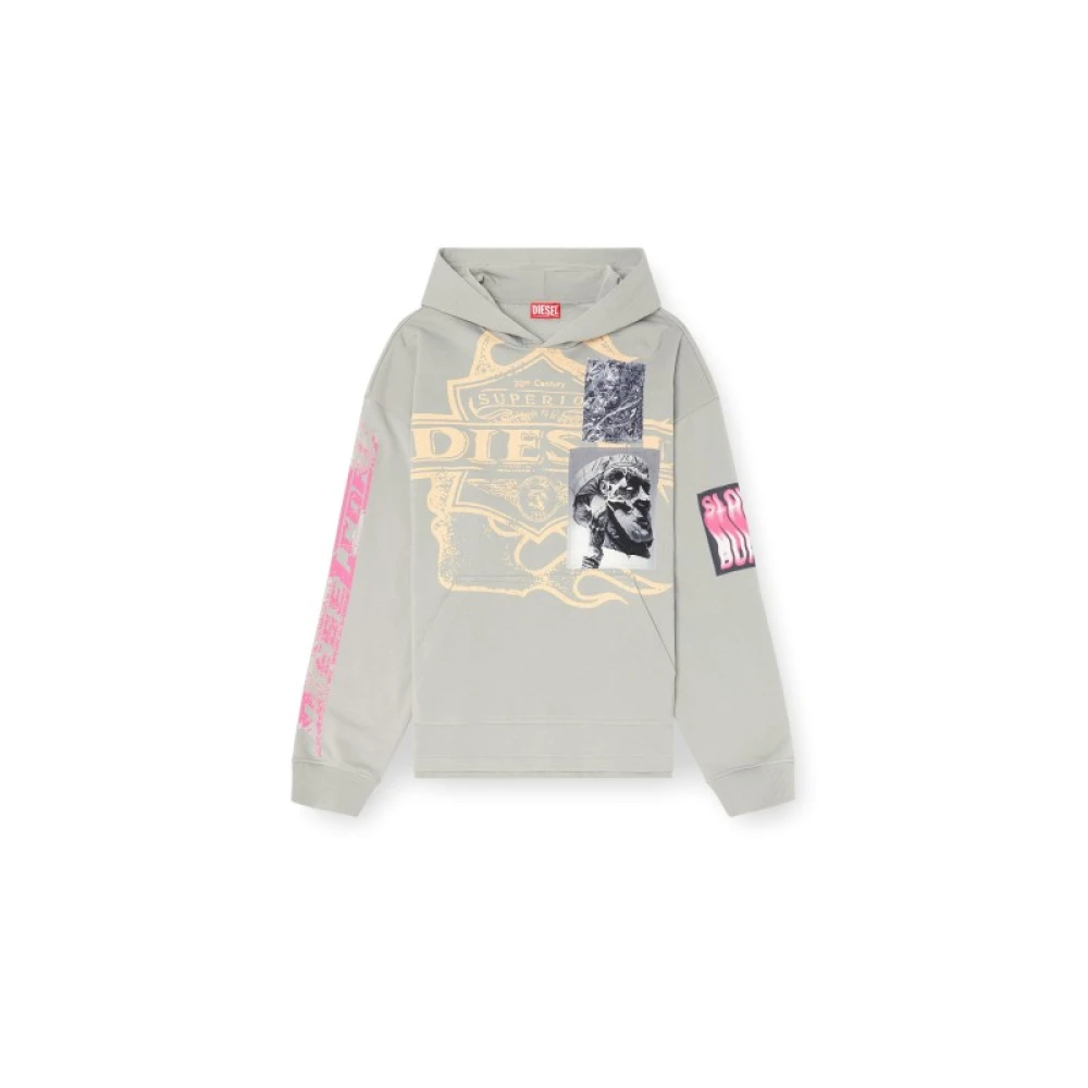 Diesel Hoodie met prints en patches Green Heren